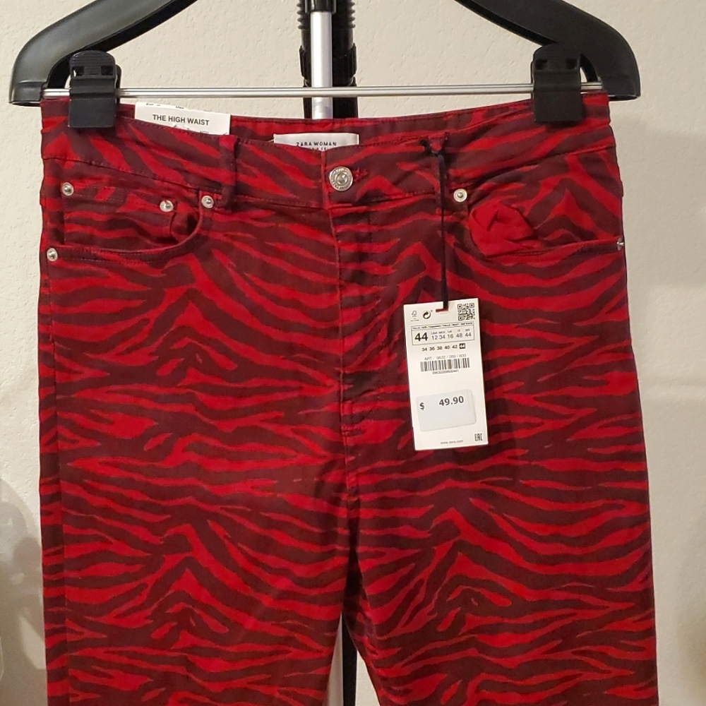 Zara Woman, The High Waist, Zebra Print Jeans, Size 44/US 12
